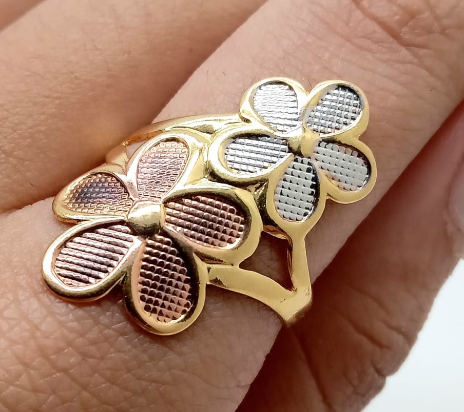 ANEL DUPLO FLOR FOLHEADO A OURO 18K