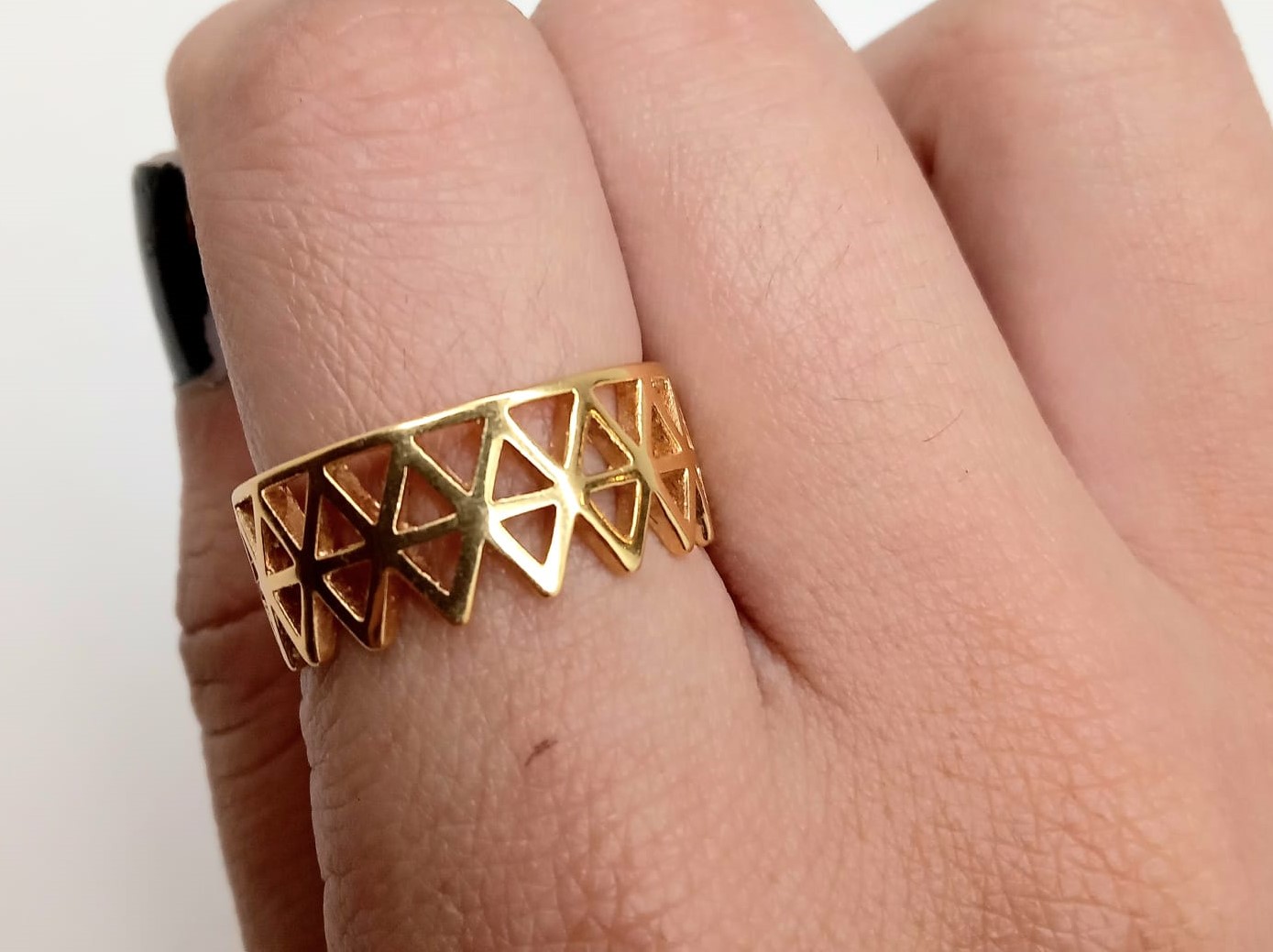 ANEL DUPLO TRIANGULO FOLHEADO A OURO 18K