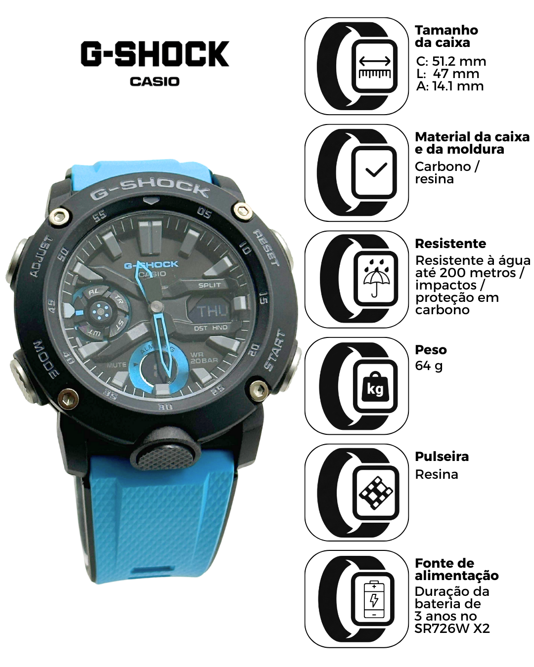 Relógio Casio G-Shock | Digital - Analógico Série GA-2000 | GA
