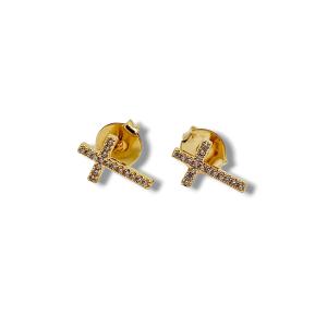 BRINCO CRUZ ZIRC FOLHEADO A OURO 18K - 1CM