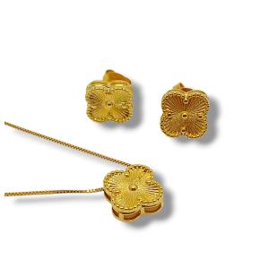 CONJUNTO TREVO LISO FOLHEADO A OURO 18K- 45CM