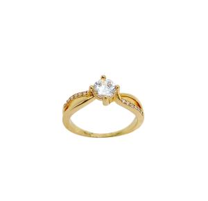 ANEL SOLITARIO CRAV FOLHEADDO A OURO 18K