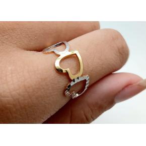 ANEL  TRÊS CORAÇÕES FOLHEADO A OURO 18K