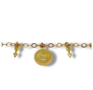 PULSEIRA PING LOVE FOLHEADA A OURO 18K - 20,4CM