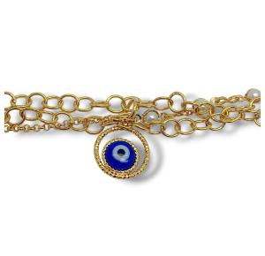 PULSEIRA OLHO GREGO FOLHEADA A OURO 18K - 19CM