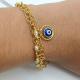 PULSEIRA OLHO GREGO FOLHEADA A OURO 18K - 19CM