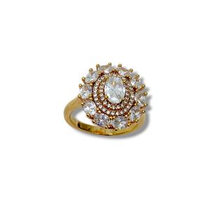 ANEL REDONDO PEDRAS FOLHEADO A OURO 18K 
