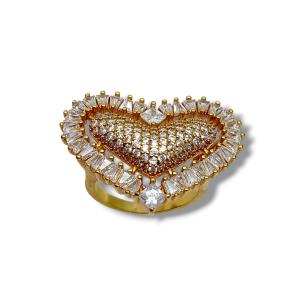 ANEL CORACAO PEDRAS FOLHEADO A OURO 18K