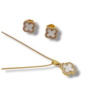 CONJUNTO TRVO BRNCO FOLHEADO A OURO 18K - 45CM 